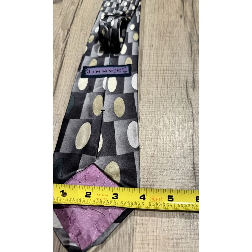 Jimmy V 100% Silk Gray/Black Geometric Abstract Woven Logo Men's Tie